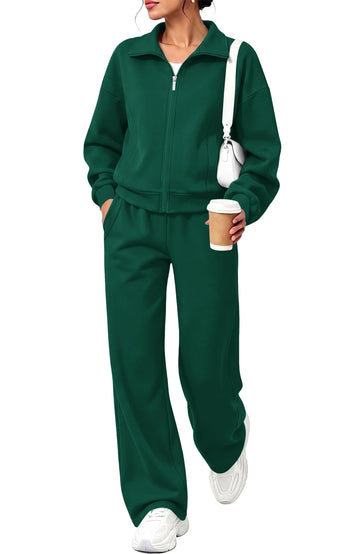 UVN Two Piece Sets for Women Fall Winter Fashion Tracksuit Outfits Lapel Long Sleeve Zip Up Tops and Pants Lounge Sets