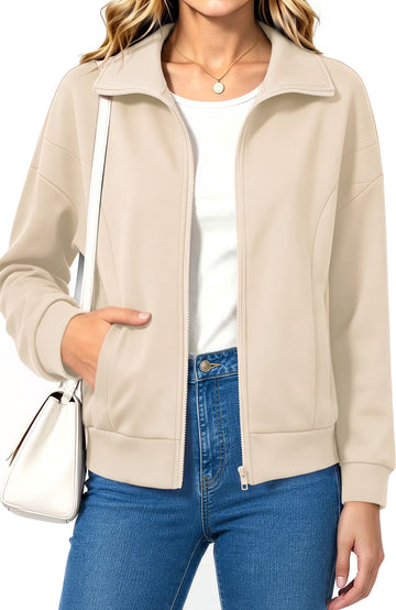 UVN Sweatshirts Jackets for Women Long Sleeve Lapel Zip Up Coats Ladies Trendy Fall Casual Outerwear Tops with Pockets
