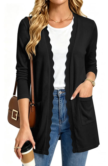 UVN Cardigan Sweater for Women Fall Long Sleeve Open Front Tops Ladies Casual Lightweight Soft Knit Coats with Pockets