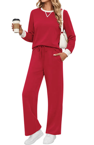 UVN Outfit Sets for Women Fall Winter Long Sleeve Tops and Pants Two Piece Lounge Sets Vacation Travel Sweatsuit Tracksuit
