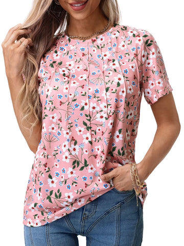 UVN Blouses for Women Summer Pleated Shirts Dressy Casual Short Sleeve Tunic Tops