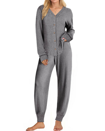 UVN Pajamas Sets for Women Long Sleeve Button Down Tops and Pants 2 Piece Outfit Fall Sleepwear Pjs Lounge Sets with Pockets
