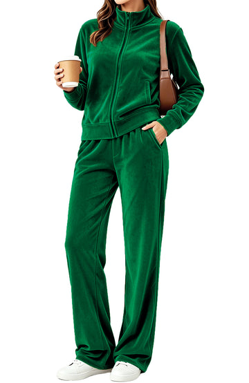 UVN Velour Outfit Set for Women 2 Piece Lounge Sets Casual Full Zip Top and Wide Leg Pants Ladies Fall Tracksuit with Pocket