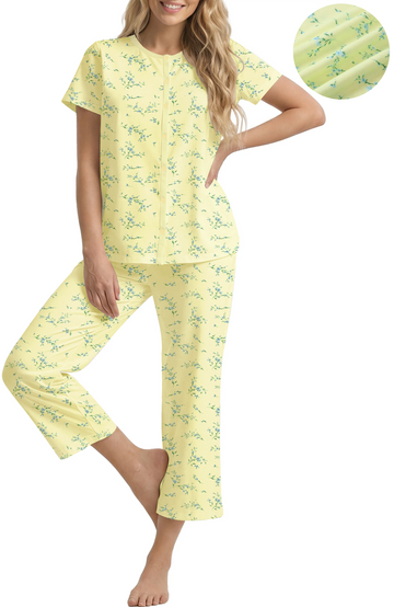 UVN Womens Pajama Sets Short Sleeve Button Down Tops and Capri Pants 2 Piece Outfit Soft Pjs Sleepwear Loungewear with Pockets