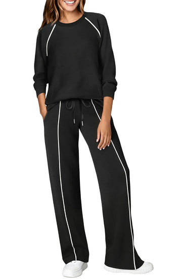 UVN Outfits Sets for Women Two Piece Sweatshirts Lounge Sets Long Sleeve Tops and Wide Leg Pants Fall Casual Tracksuit Matching Sets with Pockets
