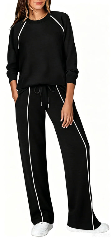 UVN Outfits Sets for Women Two Piece Sweatshirts Lounge Sets Long Sleeve Tops and Wide Leg Pants Fall Casual Tracksuit Matching Sets with Pockets