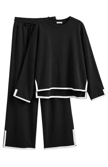 UVN Outfits Sets for Women Casual 2 Piece Sets Fall Long Sleeve Tops and Wide Leg Pants Tracksuits Pajamas Sets with Pockets