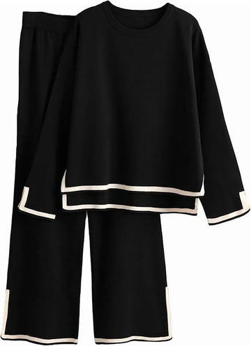 UVN Lounge Sets for Women Casual 2 Piece Outfits Fall Long Sleeve Tops and Wide Leg Pants Loungewear Pajamas Sets with Pockets