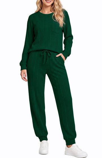 UVN Two Piece Sets for Women Casual Outfits Sets Textured Long Sleeve Shirts and Long Pants Lounge Set Fall Pajama Sets with Pockets