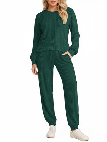 UVN Two Piece Sets for Women Casual Outfits Sets Textured Long Sleeve Shirts and Long Pants Lounge Set Fall Pajama Sets with Pockets