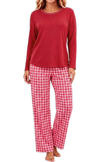 UVN Women Pajamas Sets Long Sleeve 2 Piece Lounge Set Casual Crewneck Sleepwear Tops and Long Printed Pants Soft Pjs Outfits with Pockets