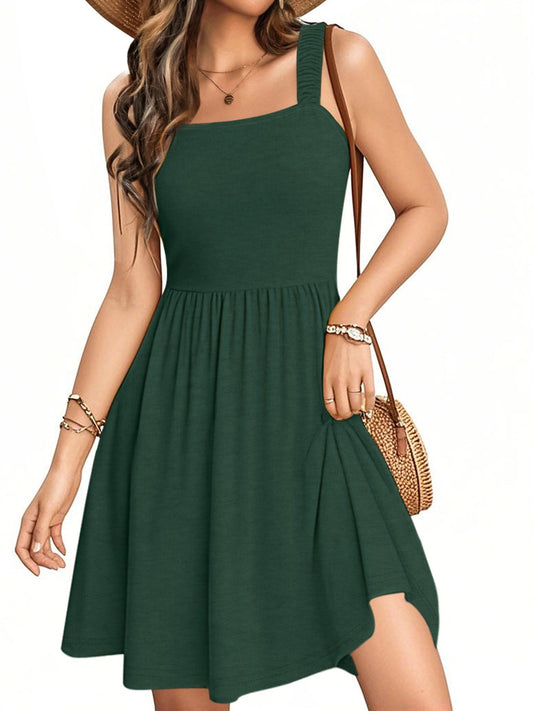 UVN Summer Dresses for Women Sleeveless Square Neck Midi Dress Boho Floral Print Beach Sundress with Pockets