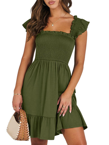UVN Summer Dresses for Women Casual Sleeveless Square Neck Midi Dress Ruffle Backless Swing Flowy Tiered Dress