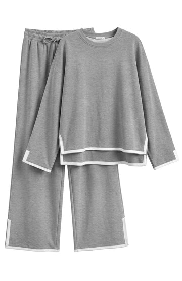 UVN Outfits Sets for Women Casual 2 Piece Sets Fall Long Sleeve Tops and Wide Leg Pants Tracksuits Pajamas Sets with Pockets