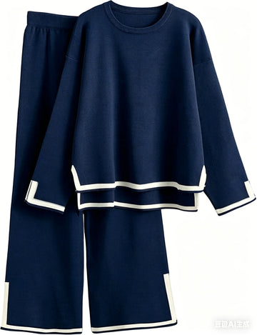 UVN Lounge Sets for Women Casual 2 Piece Outfits Fall Long Sleeve Tops and Wide Leg Pants Loungewear Pajamas Sets with Pockets