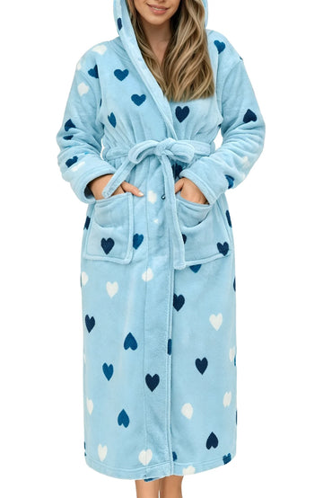 UVN Long Robes for Women Winter Plush Fleece Hooded Bathrobe Soft Cozy Fluffy Sleepwear Nightgown with Pockets