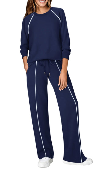 UVN Outfits Sets for Women Two Piece Sweatshirts Lounge Sets Long Sleeve Tops and Wide Leg Pants Fall Casual Tracksuit Matching Sets with Pockets