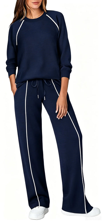 UVN Outfits Sets for Women Two Piece Sweatshirts Lounge Sets Long Sleeve Tops and Wide Leg Pants Fall Casual Tracksuit Matching Sets with Pockets
