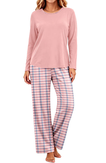 UVN Women Pajamas Sets Long Sleeve 2 Piece Lounge Set Casual Crewneck Sleepwear Tops and Long Printed Pants Soft Pjs Outfits with Pockets