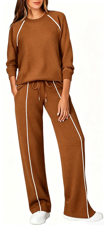 UVN Outfits Sets for Women Two Piece Sweatshirts Lounge Sets Long Sleeve Tops and Wide Leg Pants Fall Casual Tracksuit Matching Sets with Pockets