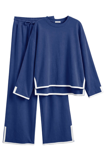 UVN Outfits Sets for Women Casual 2 Piece Sets Fall Long Sleeve Tops and Wide Leg Pants Tracksuits Pajamas Sets with Pockets