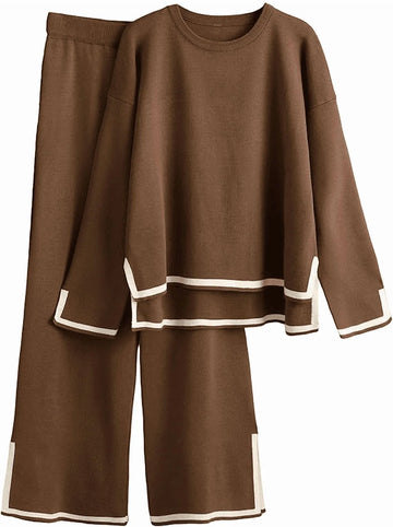 UVN Lounge Sets for Women Casual 2 Piece Outfits Fall Long Sleeve Tops and Wide Leg Pants Loungewear Pajamas Sets with Pockets