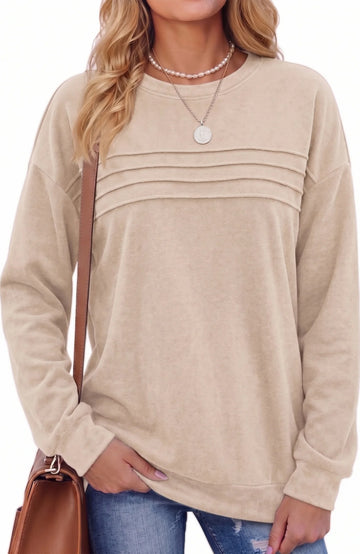 UVN Sweatshirts for Women Casual Long Sleeve Shirts Loose Fit Pleated Front Crewneck Tunic Tops