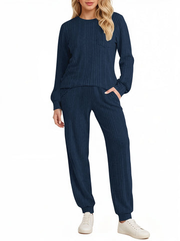 UVN Two Piece Sets for Women Casual Outfits Sets Textured Long Sleeve Shirts and Long Pants Lounge Set Fall Pajama Sets with Pockets