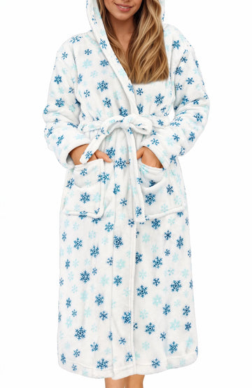 UVN Long Robes for Women Winter Plush Fleece Hooded Bathrobe Soft Cozy Fluffy Sleepwear Nightgown with Pockets