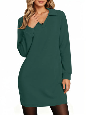 UVN Dresses for Women Long Sleeve Lapel Neck Dress Fall Casual Sweatshirt Dresses