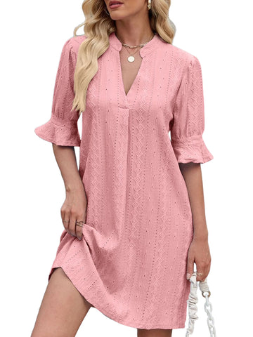 UVN Summer Dresses for Women Ruffle Short Sleeve Dress Casual V Neck T Shirt Dress