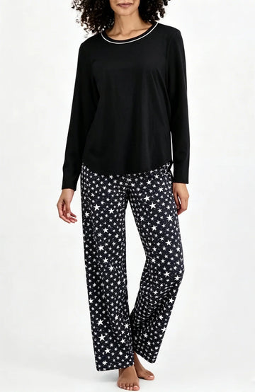 UVN Women Pajamas Sets Long Sleeve 2 Piece Lounge Set Casual Crewneck Sleepwear Tops and Long Printed Pants Soft Pjs Outfits with Pockets