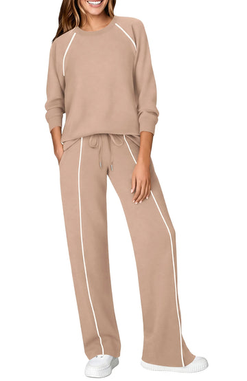 UVN Outfits Sets for Women Two Piece Sweatshirts Lounge Sets Long Sleeve Tops and Wide Leg Pants Fall Casual Tracksuit Matching Sets with Pockets