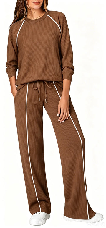 UVN Outfits Sets for Women Two Piece Sweatshirts Lounge Sets Long Sleeve Tops and Wide Leg Pants Fall Casual Tracksuit Matching Sets with Pockets