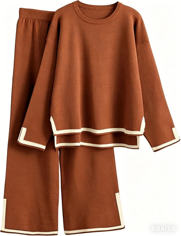 UVN Lounge Sets for Women Casual 2 Piece Outfits Fall Long Sleeve Tops and Wide Leg Pants Loungewear Pajamas Sets with Pockets