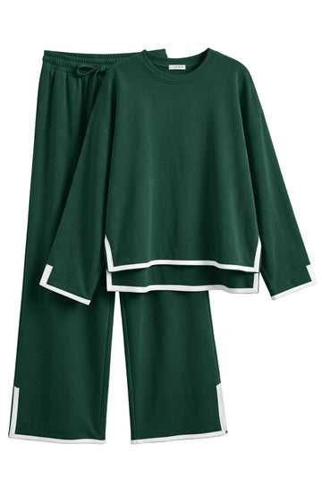 UVN Outfits Sets for Women Casual 2 Piece Sets Fall Long Sleeve Tops and Wide Leg Pants Tracksuits Pajamas Sets with Pockets