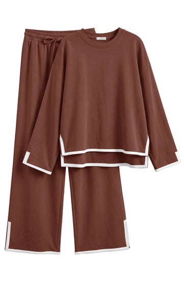UVN Outfits Sets for Women Casual 2 Piece Sets Fall Long Sleeve Tops and Wide Leg Pants Tracksuits Pajamas Sets with Pockets
