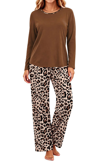 UVN Women Pajamas Sets Long Sleeve 2 Piece Lounge Set Casual Crewneck Sleepwear Tops and Long Printed Pants Soft Pjs Outfits with Pockets