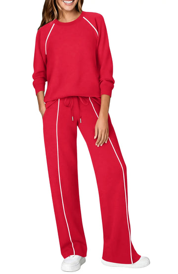 UVN Outfits Sets for Women Two Piece Sweatshirts Lounge Sets Long Sleeve Tops and Wide Leg Pants Fall Casual Tracksuit Matching Sets with Pockets
