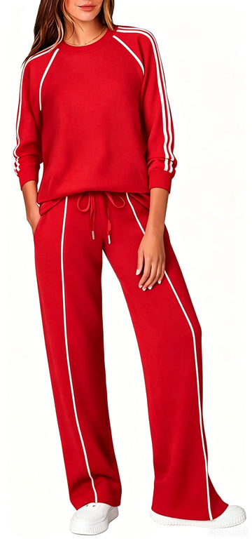 UVN Outfits Sets for Women Two Piece Sweatshirts Lounge Sets Long Sleeve Tops and Wide Leg Pants Fall Casual Tracksuit Matching Sets with Pockets