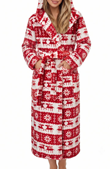 UVN Long Robes for Women Winter Plush Fleece Hooded Bathrobe Soft Cozy Fluffy Sleepwear Nightgown with Pockets