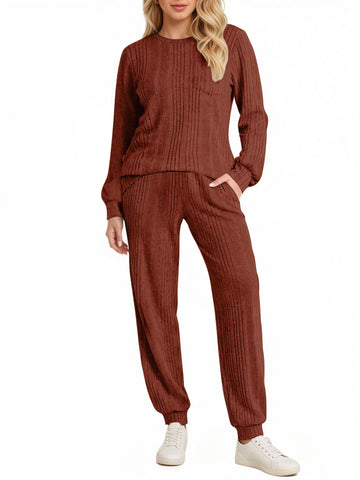 UVN Two Piece Sets for Women Casual Outfits Sets Textured Long Sleeve Shirts and Long Pants Lounge Set Fall Pajama Sets with Pockets