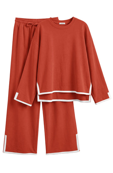 UVN Outfits Sets for Women Casual 2 Piece Sets Fall Long Sleeve Tops and Wide Leg Pants Tracksuits Pajamas Sets with Pockets