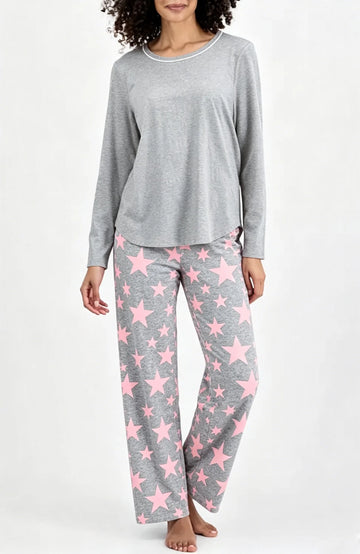 UVN Women Pajamas Sets Long Sleeve 2 Piece Lounge Set Casual Crewneck Sleepwear Tops and Long Printed Pants Soft Pjs Outfits with Pockets