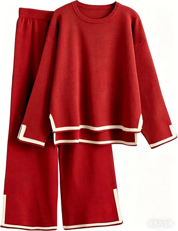 UVN Lounge Sets for Women Casual 2 Piece Outfits Fall Long Sleeve Tops and Wide Leg Pants Loungewear Pajamas Sets with Pockets