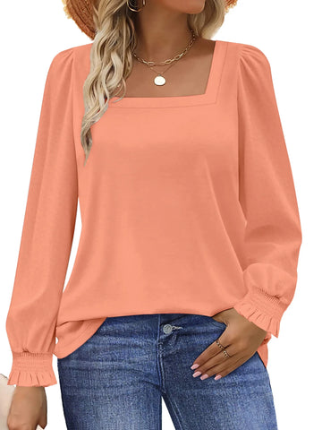 UVN Blouses for Women Square Neck Long Sleeve Shirts Dressy Casual Tunic Tops