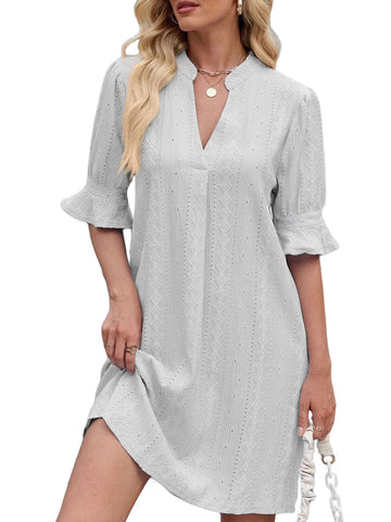 UVN Summer Dresses for Women Ruffle Short Sleeve Dress Casual V Neck T Shirt Dress