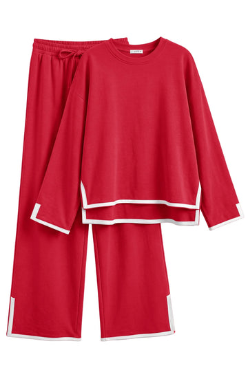 UVN Outfits Sets for Women Casual 2 Piece Sets Fall Long Sleeve Tops and Wide Leg Pants Tracksuits Pajamas Sets with Pockets