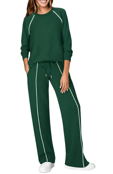 UVN Outfits Sets for Women Two Piece Sweatshirts Lounge Sets Long Sleeve Tops and Wide Leg Pants Fall Casual Tracksuit Matching Sets with Pockets