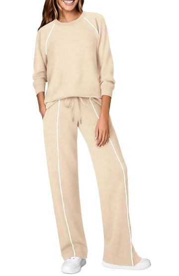 UVN Outfits Sets for Women Two Piece Sweatshirts Lounge Sets Long Sleeve Tops and Wide Leg Pants Fall Casual Tracksuit Matching Sets with Pockets